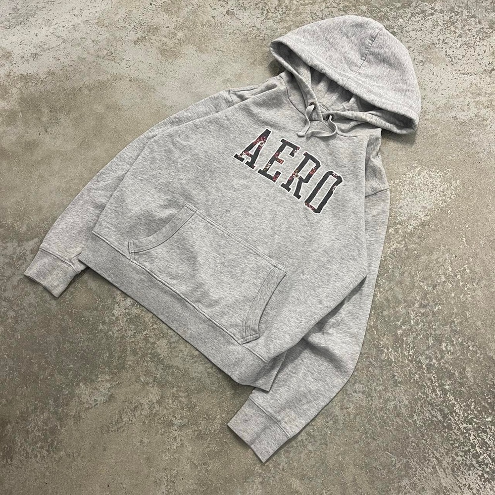 Aeropostale Vintage Y2K Grey Floral Embroidered Boxy Pullover Hoodie Womens M - Picture 6 of 6